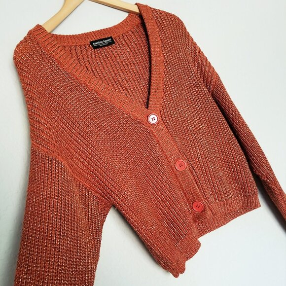 American Apparel Chunky Knit Metallic Cardigan Crop One Size Bronze Shimmer USA - Picture 6 of 16